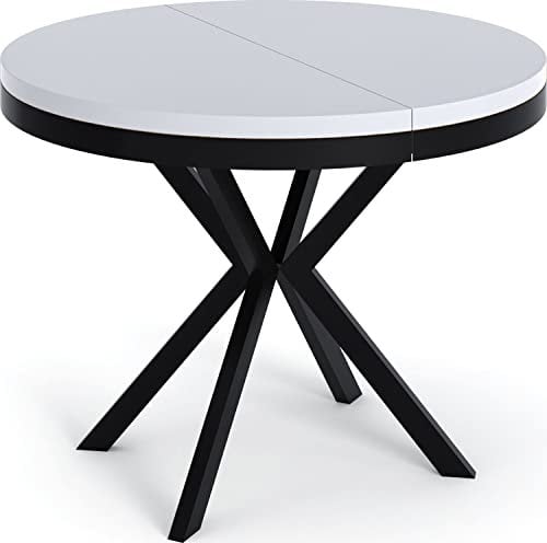 WFL GROUP Table à Manger Extensible Ronde - Table Style Loft avec Pieds en Métal - 100 à 180 cm - Table Carré Style Industriel pour Le Salon - Compacte - Blanc - 100 cm
