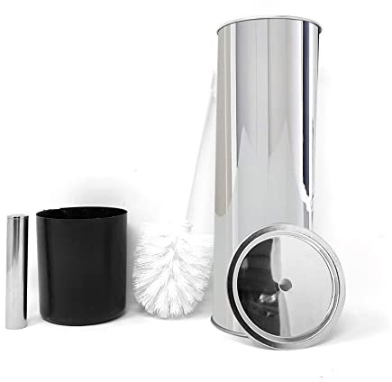Stainless Steel Bathroom Toilet Cleaning Brush with Holder Free Standing Set Toilet Bowl Cleaner Brush Long Handled Toilet Brush and Holder (Silver - 27.5 x 10cm)