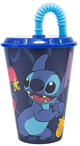 GOBELET RÉUTILISABLE POUR ENFANTS AVEC PAILLE EN PLASTIQUE SANS BPA 430 ML | STITCH PALMS
