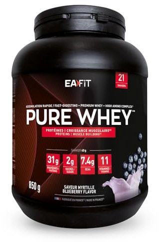 WHEY PROTEIN - Myrtille - EAFIT - Marque Française N°1 en Nutrition Sportive - 31g de Proteine Whey - BCAA - Shaker Proteine - Pre Workout, Musculation - Protéines Whey - 850 g
