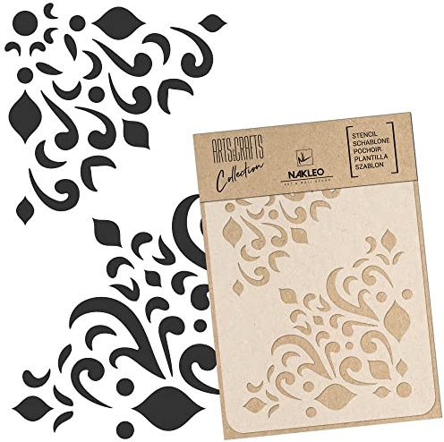NAKLEO Malschablone für Handwerk A5 15x21cm, Mandala Ecke Ornament Muster, Wiederverwendbare Kunststoff DIY & Scrapbooking Zeichenschablone, Decoupage Kunst Vorlage, Wand Stoff Möbel Holz