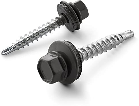 STRÜBER Trapezblechschrauben (4,8 x 55 mm / 250 Stück/RAL 7024 – Graphitgrau) Selbstbohrende Bohrschrauben - Selbstschneidene Schrauben mit EPDM Unterlegscheiben - Sechskant Metalldachschrauben