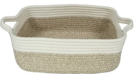 Woven Cotton Rope Storage Basket with Handles for Organizing Shelves Closet Small Cat Dog Pet Toy Baskets Box Bin Decorative Rectangle Baby Nursery basket Gift Basket Empty