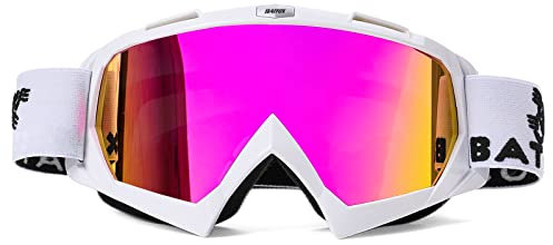KINGBIKE Motocross Brille Mtb Brille Dirt Bike ATV Crossbrille goggle Sicherheit Tactical Riding Motorradbrillen für Herren Damen Jugend Fit ÜBer Brille (weiß-Purple, Erwachsene)
