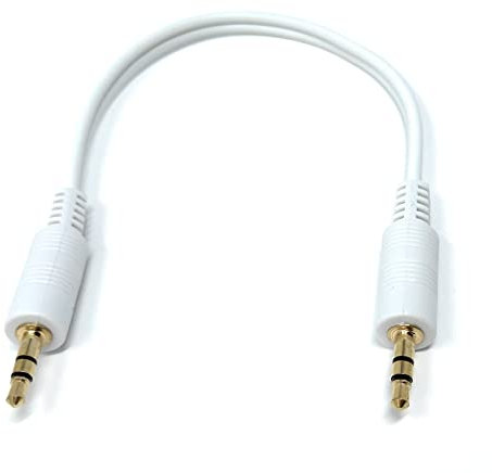 DRUT 20cm short 3.5mm to 3.5mm Stereo Audio AUX Cable Gold Connectors, Small 3 pin Jack to Jack Speaker Lead 0.7ft White