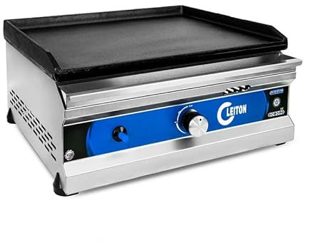 Cleiton® Plancha de Cocina a Gas de Hierro | Plancha Industrial Profesional para Hosteleria | Calentamiento Rápido para Cocina Profesional | 50 cm | Sobremesa | 480x440x240 mm | Potencia 3 kW