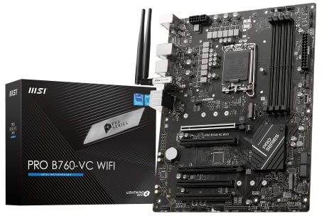 MSI PRO B760-VC Carte mère WiFi ProSeries (prend en charge les processeurs Intel 12e/13e/14e génération, LGA 1700, DDR5, PCIe 4.0, M.2, LAN 2,5 Gbit/s, USB 3.2 Gen2, Wi-Fi 5.1, Bluetooth 5.1, ATX)