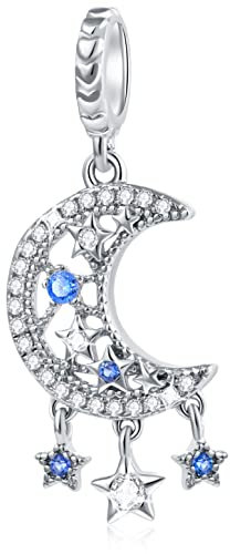 Sterne und Mondsichel Charms Traumfänger Anhänger, fit Pandora Muttertag Armband, 925 Sterling Silber Funkelnd CZ Dreamcatcher Anhänger Perlen, Geschenke für Patin/Mädchen/Freunde