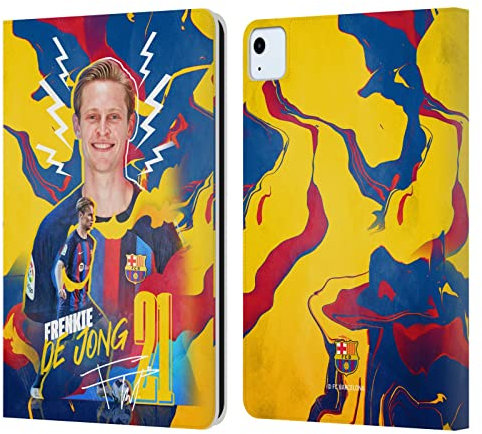 Head Case Designs Licenciado Oficialmente FC Barcelona Frenkie de Jong 2022/23 Primer Equipo Carcasa de Cuero Tipo Libro Compatible con Apple iPad Air 2020/2022