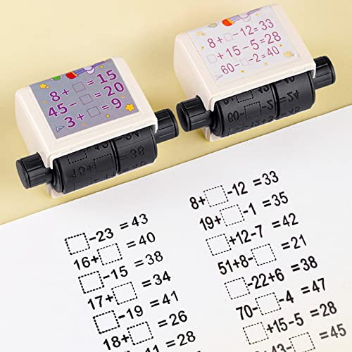 Mathe Stempel Roller 2 Stück Roller Digitaler Lehrstempel Additions und Subtraktions Arithmetik Rolle Stempel für Kinder Rechenstempel für Innerhalb von 100 Fragen zur Mathematikübung (C+D)