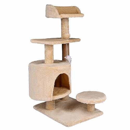 Árbol Rascador para Gatos- 3 Alturas- con Refugio- Torre con Plataformas- Cuerda de sisal- Juguete Escalador Gato Mediano- 43x40x88 cm- Soporta hasta 10kg- Multinivel