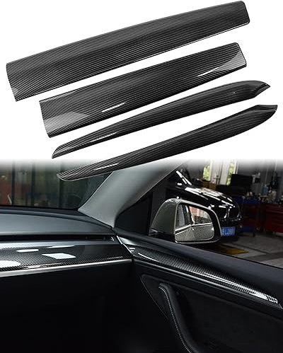 Dashboard Cover Wrap & Inner Front Door Trim Panel Armrest Cover Compatible with Tesla model 3/y (Glossy Carbon Fiber Pattern)