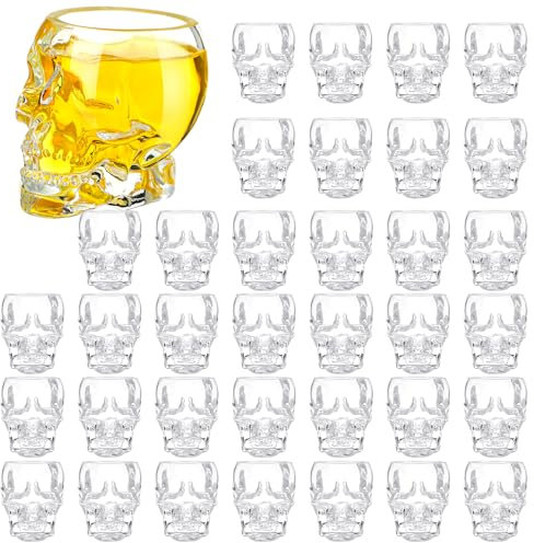 Dandat Juego de 36 vasos de chupito de calavera de 2.5 onzas, mini vasos de chupito transparentes a granel con cara de calavera a granel, vasos de chupito de whisky pequeños a granel para fiesta de