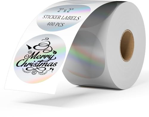 BESTIKER 5,1 cm Kreis Thermoetiketten-Aufkleber, holografisches Silber, bedruckbare Geschenkverpackung, runde Aufkleber, Regenbogen-Glitzer-Thermodrucker-Aufkleber für DIY-Logo-Design, QR-Code,