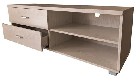 MAKA Mobile TV Soggiorno Moderno in Legno Truciolato Melaminico con Cassetti Ripiani Aperti Armadietti Mobiletto con 5 Gambe in PVC Porta Tv fino a 50 Pollici con Foro Passa Cavi 120x40+44 cm