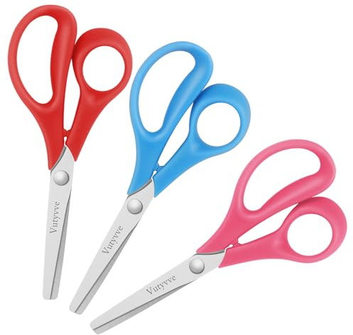 Vutyvve Linkshänder Kinderschere, stumpfe Klinge Edelstahl Schneiden Klingen, sichere Kinderschere, 14cm Linkshänder Schere für Klassenzimmer, Schule, Hausgebrauch, rot, rosa, himmelblau, 3 Stück Set