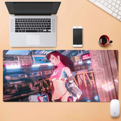 Overwatch Tapis de souris XXL à surface lisse, base en caoutchouc antidérapant, imperméable (D.Va)