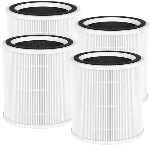 FCFMY 4 Packs AC400 True HEPA Replacement Filter Compatible with Purivortex AC400 Air Cleaner Purifier, 3-in-1 True HEPA and Activated Carbon Filter, White
