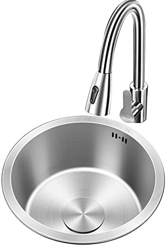 Organizador de Fregadero de Cocina, Fregadero Redondo Plateado, Fregadero de Acero Inoxidable, Grifo extraíble Redondo (Plata, 40 cm)