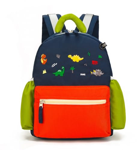 willikiva Kinder Rucksack für Vorschule Kindergarten Kleinkind für Jungen und Mädchen Stickerei Auto Dinosaurier(Orange)