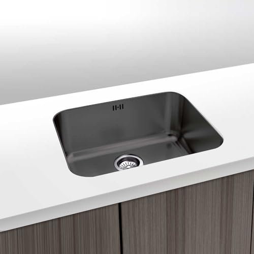 Gresinex | Fregadero 1 Seno Acero Inox | Negro Antracita | Bajo y Sobre Encimera - 20 cm Profundidad - Tratamiento PVD (40x40)
