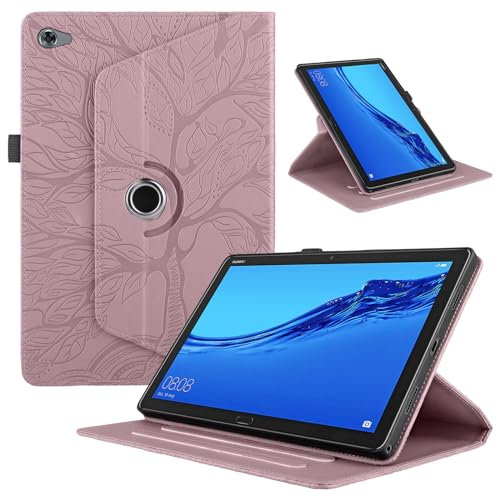TEDTIKJT Coque pour Tablette Huawei MediaPad M5 Lite 10.1 2018 Tablette Cover étuis Cuir 360°Rotatif Multi-Angle Stand Flip Housse Cover Huawei MediaPad M5 Lite 10.1,Rose Gold Arbres