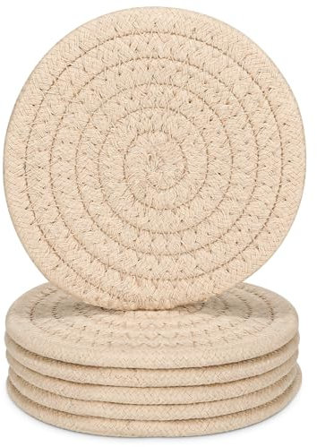 YYGMSS Lot de 6 dessous de verre absorbants en coton tissé pour décoration de salle à manger, pendaison de crémaillère pour boissons chaudes et froides