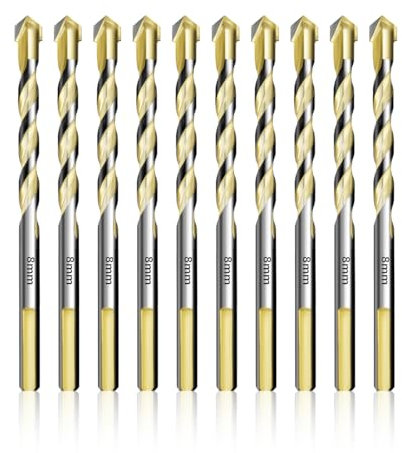 Teronbeta Multi-Material Tile Drill Bit 8mm x 10pcs Drill Bits for Masonry, Concrete, Brick, Cement, Glass, Porcelain, Plastic, Wood