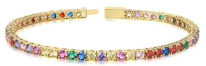 GW Tennisarmband Armband für Damen und Teenager Mädchen Bunten Armkette Schmuck Geschenke für Frauen Geburtstag Beste Freundin Mutter Tochter Armbänder Glitzer (Vergoldet 17.78cm)