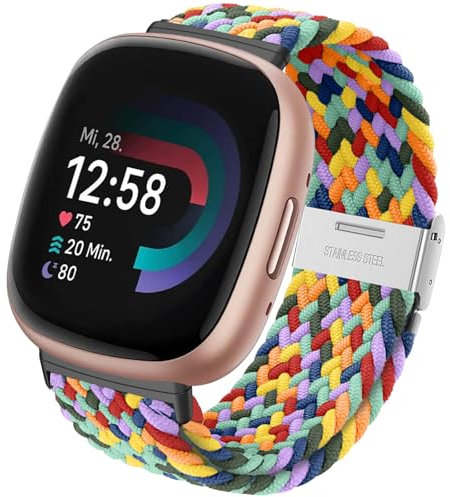 Kompatibel mit Fitbit Versa 4 Armband, Verstellbar Geflochtener Elastischer Nylon Solo Loop Uhrenarmband für Fitbit Versa 3, Fitbit Versa 4, Fitbit Sense 2, Fitbit Sense für Damen/Herren,Multi Farben