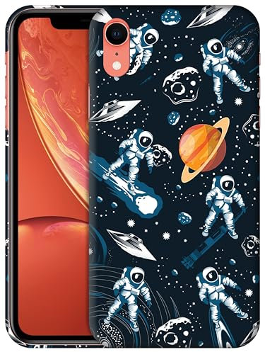 GlamCase for iPhone XR, iPhone XR Case - Astronaut Galaxy Space Design Printed Slim & Sleek Cute Plastic Hard Snap on Protective Designer Back Phone Case/Cover for iPhone XR White