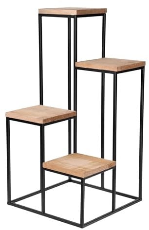 Spetebo Escalier à fleurs en métal avec 4 étagères - 67 x 34 cm - Tabouret à fleurs avec 4 étages en bois - Support décoratif pour plantes, Porte Plante - Support pour pot de fleurs