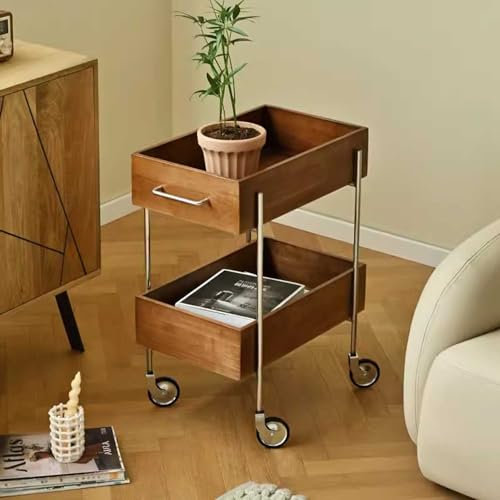 MPFYRCOJ Retro-Beistelltisch mit doppellagigem Lagerregal, mit Flaschenzügen, Beistelltische, Couchtische für Wohnzimmer, Esszimmer, Küche, Schlafzimmer, Sofaseite, Nachttisch, schwarz/Natur,