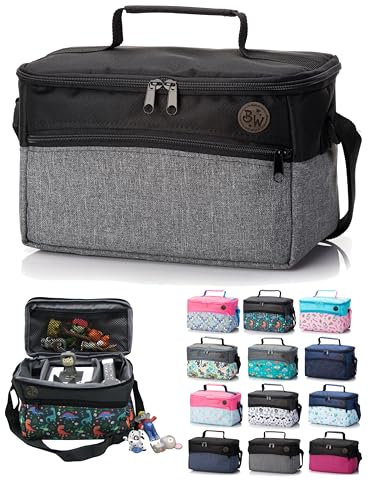 BambiniWelt Tasche für Hörwürfel – kompatibel mit Toniebox & Tigerbox Touch, Aufbewahrung bis zu 25 Tonies, Transporttasche mit Innenfächern, mit Reißverschluss (grau meliert)