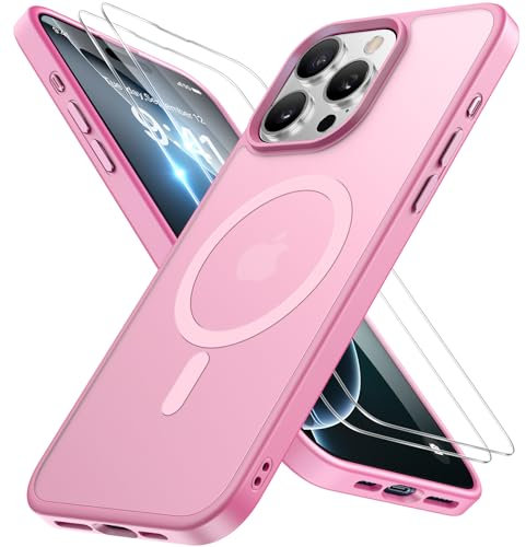 Miracase Magnetic for iPhone 16 Pro Max Case [Compatible with MagSafe] [With 2X Screen Protectors] Military-Grade Protection, Anti-Fingerprint, Slim Phone Case for iPhone 16 Pro Max 6.9 - Mes Pink