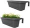 GarPet 2X Blumenkasten Balkongeländer Balkon Blumenkasten Balkonkasten mit Halterung Geländerkasten mit Wasserspeicher Rattan Optik Anthrazit 60 cm