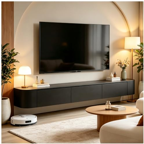 Mobile Porta TV A Parete Con Anta Ampio per Soggiorno E Ufficio Moderno - Sospeso Con Cassetto Elegante per Appartamenti (Black, 160cm)