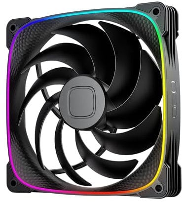 Geometric Future Squama 2503 RGB PWM Fan - 140mm - 1 Pack – Performance & Silent Balance - Dual Lighting Loop - 5V 3pin addressable RGB - 4pin PWM - Black (GEO-S2503B-14S)