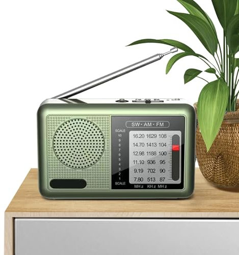 Dewdat Pequeña Radio Portátil Recargable | Radio Meteorológica FM Onda Corta AM | Receptor Auriculares Jack Transistor para Viajes