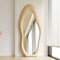 AYYDS Miroir sur pied, pleine longueur, 160 x 60 cm, asymétrique, avec cadre en bois enveloppé de flanelle, grand miroir mural irrégulier pour salon, chambre à coucher, couloir (beige)