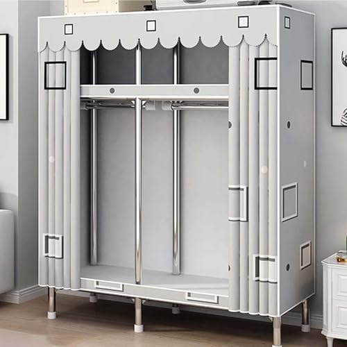 Genérico Portable Canvas Wardrobe with Hanging Rail Fabric Clothes Wardrobe Shelves Fabric Clothes Storage Organizer for Clothes Organizer Wardrobe Foldable,B,80x45x170cm