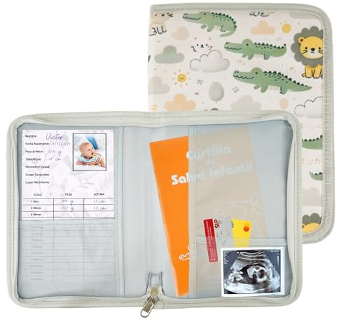 Porte-documents pour bébé avec mini agenda pour le suivi quotidien et pratique du bébé, fermeture éclair pour une meilleure protection, idéal comme cadeau de fête prénatale