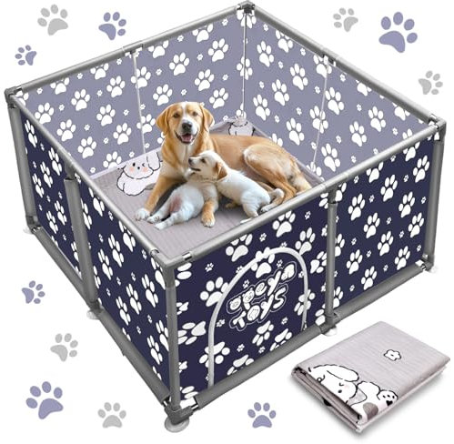 Caja cuadrada para cachorros de perros extra altos, corralito con almohadilla de parto para perros, suministros esenciales para perros, cachorros, perros grandes y pequeños, 120 x 120 x 63 cm