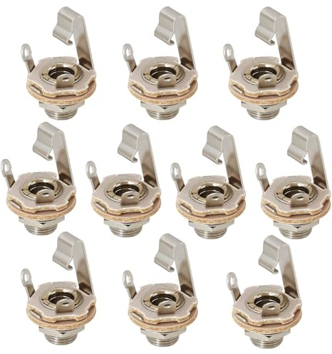 OTOTEC Mono-Klinkenbuchse für E-Gitarre, Bass, 6,35 mm, Messing, Mono-Klinkenbuchse mit Unterlegscheibe und Mutter für E-Gitarre, Bass, Chrom, 10 Stück