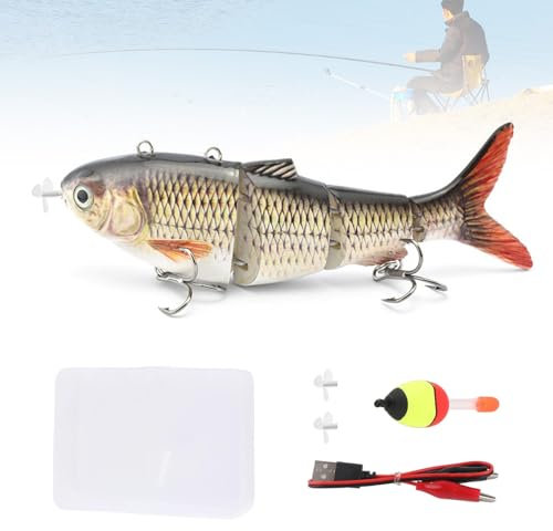 Roboter Angelköder, 13cm Hecht Köder, Mehrgelenkiger Elektrischer Schwimmköder mit Grünem LED-Licht, USB-Wiederaufladbarer Elektrischer Jerkbait Hecht, Hecht Köder Set Wobbler Stahlvorfach Hecht