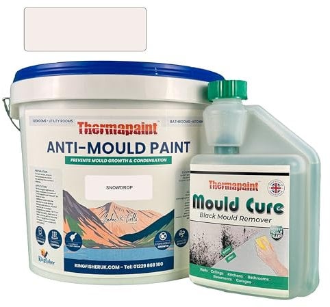 Kingfisher Thermapaint Anti Mould Paint with Active Fungicide 5L | Mould & Moisture Resistant Emulsion Wall Paint for Kitchens, Bathrooms & More | Waterproof & Washable | Snowdrop