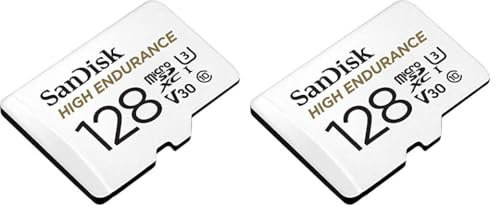SanDisk 128GB High Endurance microSDXC card for IP cams & dash cams + SD adapter up to 10,000 Hours Full HD / 4K videos up to 100 MB/s UHS-I Class 10 U3 V30 (Pack of 2)