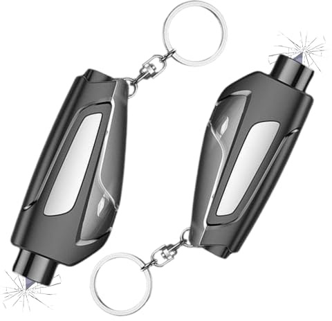 Genérico Rompe Cristales y Cinturones para Coche. Herramienta Rompe Cristales 2 en 1 de Supervivencia. Martillo rompecristales y cinturón con Llavero de Emergencia (Pack 2 (Negro-Negro))