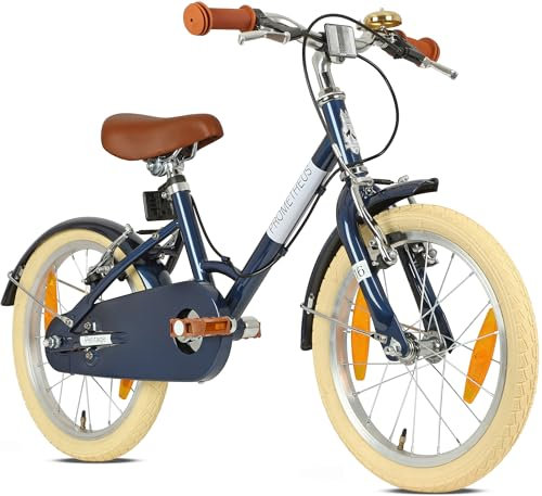 PROMETHEUS BICYCLES Retro Kinderfahrrad 16 Zoll ab 5 Jahren - Kinder Fahrrad Mädchen Jungen Fahrrad Kinder PETITAGE in Blau