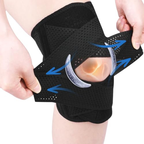 AOOWU Kniestütze, Athletics Kniebandage mit Feder Seitenstabilisatoren, Atmungsaktiv Komprimierte Kniebandage für Laufen, Arthritis, Meniskusriss, ACL, Sport, Verstellbare Knee Support（M）